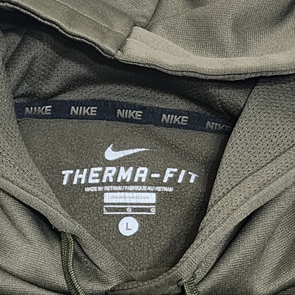 Nike Therma FIT Hoodie Mens L Olive Green Pullover Sweatshirt Distressed Gym - Picture 4 of 13